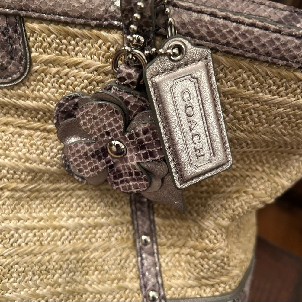 Coach Vintage Straw Tote With Python Leather Trim - image 4